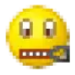 Yellow smiley face with a brown zipper across its mouth.