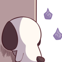 A small white creature with dark ears peeking shyly from behind a wall.