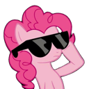 Pink pony wearing black sunglasses with a cool and smug expression.