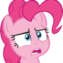A pink pony with a worried expression and wide, concerned eyes.