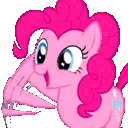 Pink pony waving its hoof repeatedly in an energetic motion.