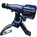Turret mounted on a tripod glowing with purple energy pulses.