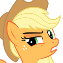 A yellow cartoon pony with a blonde mane looking to the side with a suspicious and annoyed expression.