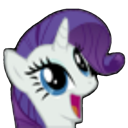 Unicorn with a purple mane and blue eyes smiling broadly.