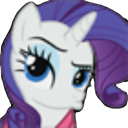 Pony with a white coat and purple mane looking sideways with a skeptical and judgmental expression.