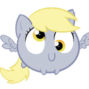 A round, gray cartoon pony with blonde hair and a cross-eyed, goofy expression.