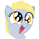 A light blue pony with yellow hair and large sparkling eyes looking surprised and happy.