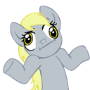 A gray cartoon pony with yellow hair shrugging with a confused expression.