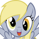 Derpy Hooves the pony with a wide, happy smile and large, bright eyes.