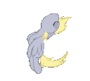 A gray pony with a blonde mane spinning in a continuous acrobatic loop.