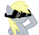 A gray pony with blonde hair wearing black sunglasses and looking cool.
