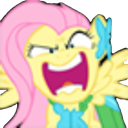 A yellow pony with a pink mane screaming with an angry expression.