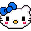 Hello Kitty face with a blue bow in a pixelated art style.