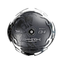 A metallic CD-R disc with sharp, tribal-style edges against a dark background.