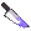 A pixelated knife with a dark handle and a blade dripping with purple liquid.