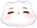 A white blob-shaped cat with closed eyes and a gentle smile.