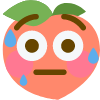 A peach character with a nervous expression and blue sweat drops on its face.