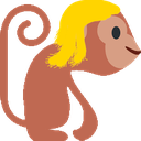 Monkey with yellow hair looking to the side with a mischievous smile.