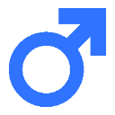Male gender symbol in bright blue on a black background.