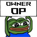 Pepe the Frog holding a sign that says OWNER OP in bold black text.