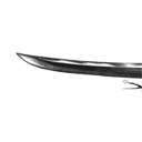A sharp, silver-bladed katana sword angled diagonally against a black background.