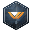 Vanguard emblem featuring a stylized orange V shape on a dark blue hexagonal shield.