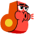 A red pixelated character whistling with a side-eye glance and a yellow circle on its side.