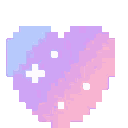 Heart shape with a pastel gradient of blue, purple, and pink featuring white pixelated sparkles.