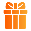 A bright orange gift box tied with a matching ribbon.