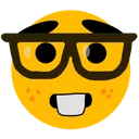 Yellow face wearing thick black glasses with a wide, buck-toothed grin.