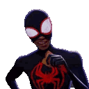 Miles Morales wearing his Spider-Man suit laughing while holding his stomach.