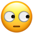Yellow smiley face with wide eyes looking to the side in a skeptical expression.