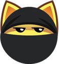 A yellow cat face wearing a black ninja mask with a smug, suspicious expression.