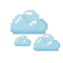 Three light blue pixel art clouds floating together.