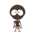 Cartoon character with large white eyes and a brown body wearing a loincloth looking confused.