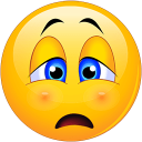 A yellow smiley face with heavy blue eyes and a sad, downturned mouth looking exhausted.