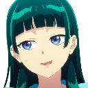 Anime girl with dark teal hair and blue eyes giving a smug, knowing smirk.