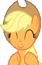 Applejack from My Little Pony clapping her hooves together with a happy, closed-eye expression.