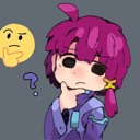 Anime girl with pink hair resting her chin on her hand while looking confused next to a thinking emoji.