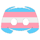 Discord mascot logo filled with horizontal stripes of light blue, pink, and white.