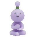 A small purple character sitting cross-legged with a glowing lightbulb emerging from the top of its head.