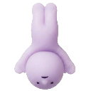 A cute purple character hanging upside down with a neutral expression.