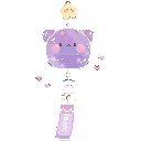 A purple, sparkling wind chime character with a cute face hanging from a small charm.