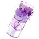 A purple potion bottle with a cork stopper and a swirling design on the label.
