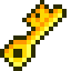 A golden pixel-art key angled diagonally on a black background.