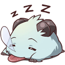 A fluffy blue Poro creature sleeping with its tongue hanging out and Z symbols above its head.