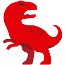 Red pixel-art dinosaur with an angry expression and bared teeth.