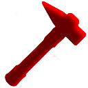 A stylized red staff icon with a glowing effect.