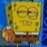 SpongeBob SquarePants looking at the viewer with a suspicious, squinting expression.