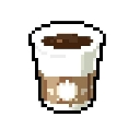 Coffee cup filled with dark liquid in a simple pixel art style.